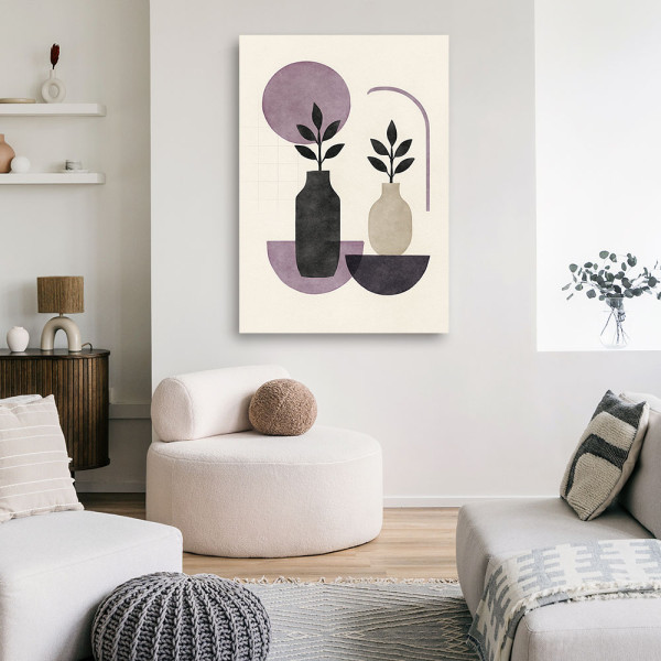 Feeby Obraz Japandi, Rośliny Wazon Abstrakcja Fiolet Beż Minimalizm 40x60