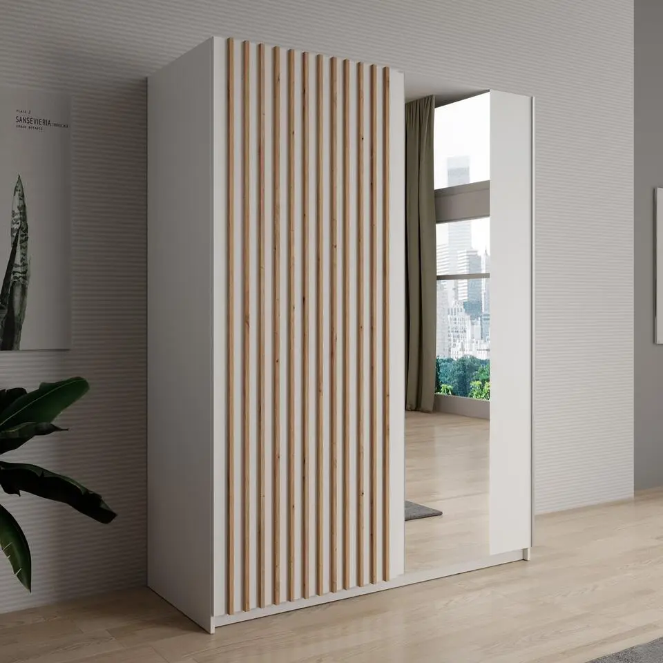 Meubella - Kledingkast Deliryon - Wit - 150 cm - Met spiegel