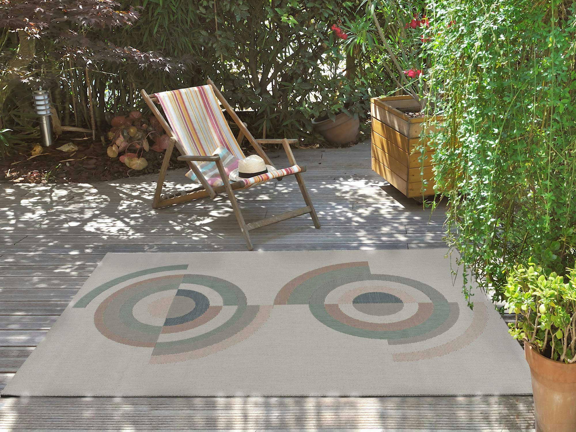 BRENO - Tapis abstrait multicolore d'extérieur, 133X190 cm