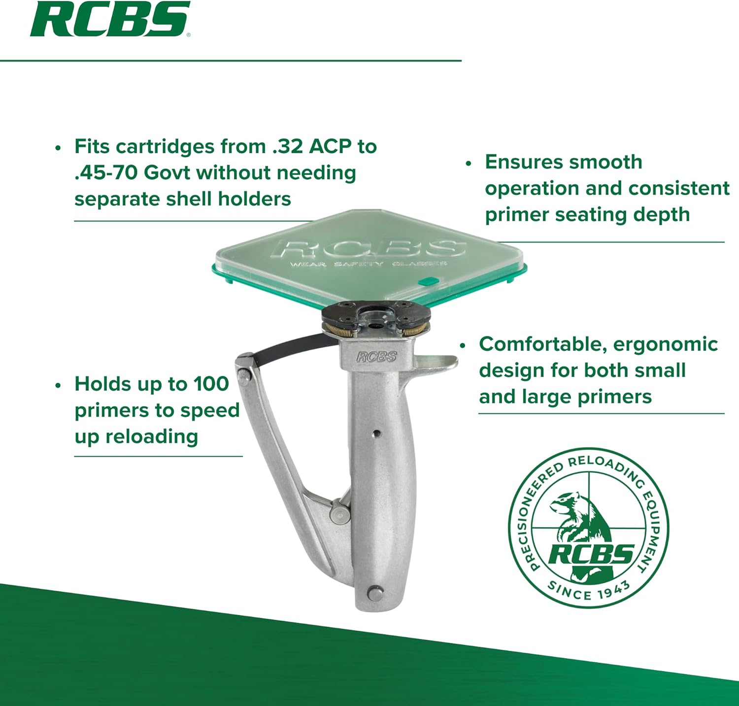 RCBS 90201 Universal Hand Priming Tool, Green