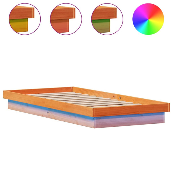 Rama łóżka z LED woskowy brąz 100x200 cm lite drewno sosnowe