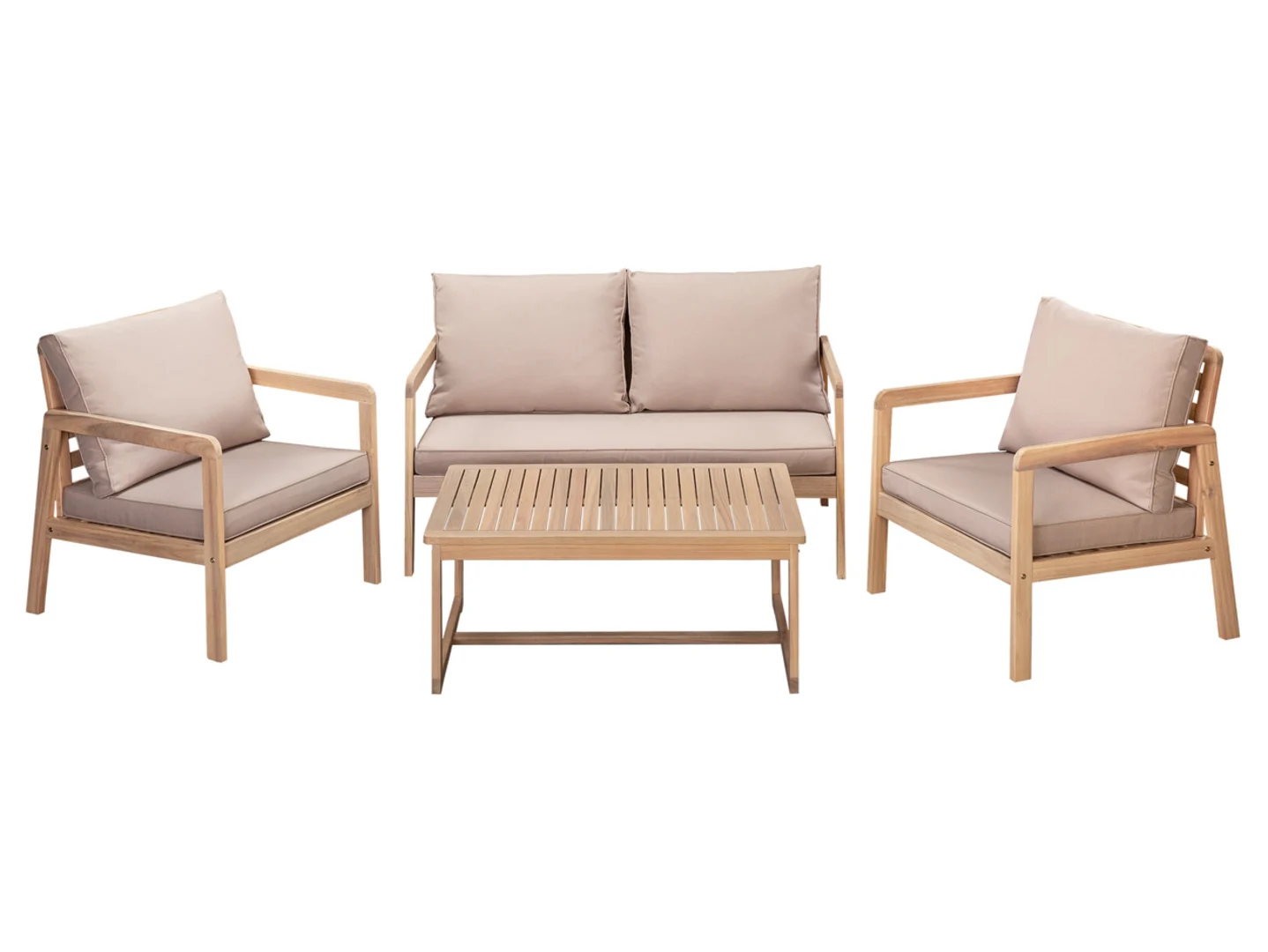 Zestaw mebli ogrodowych z drewna Lido sofa 2 fotele   stolik poduszki
