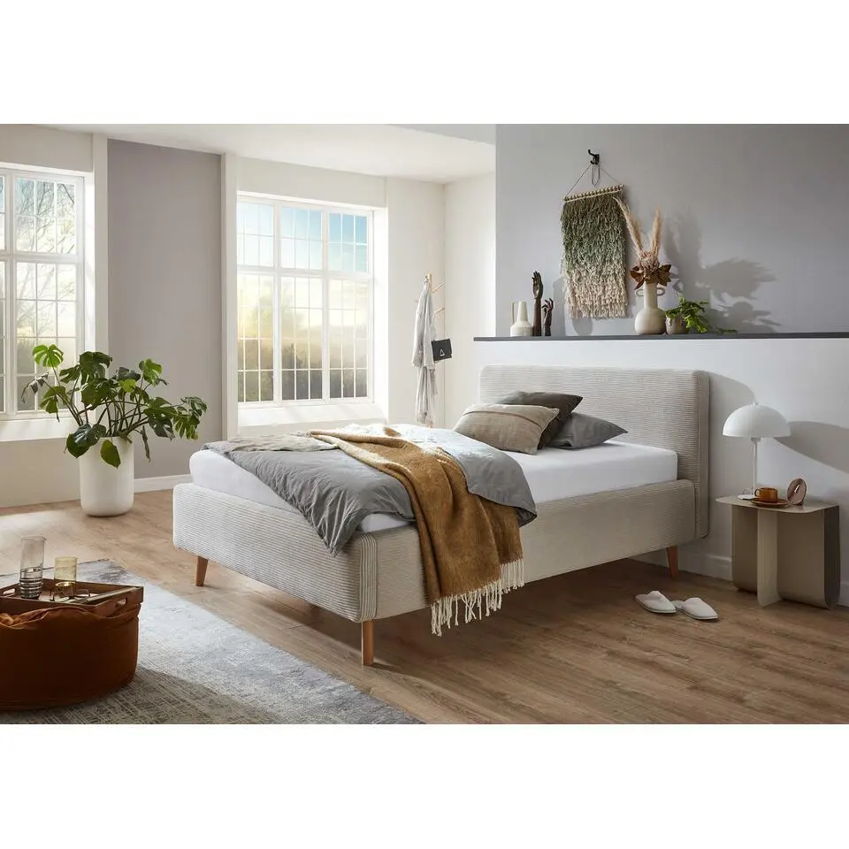 Bed Madras 140x200cm met opbergruimte ribfluweel - beige