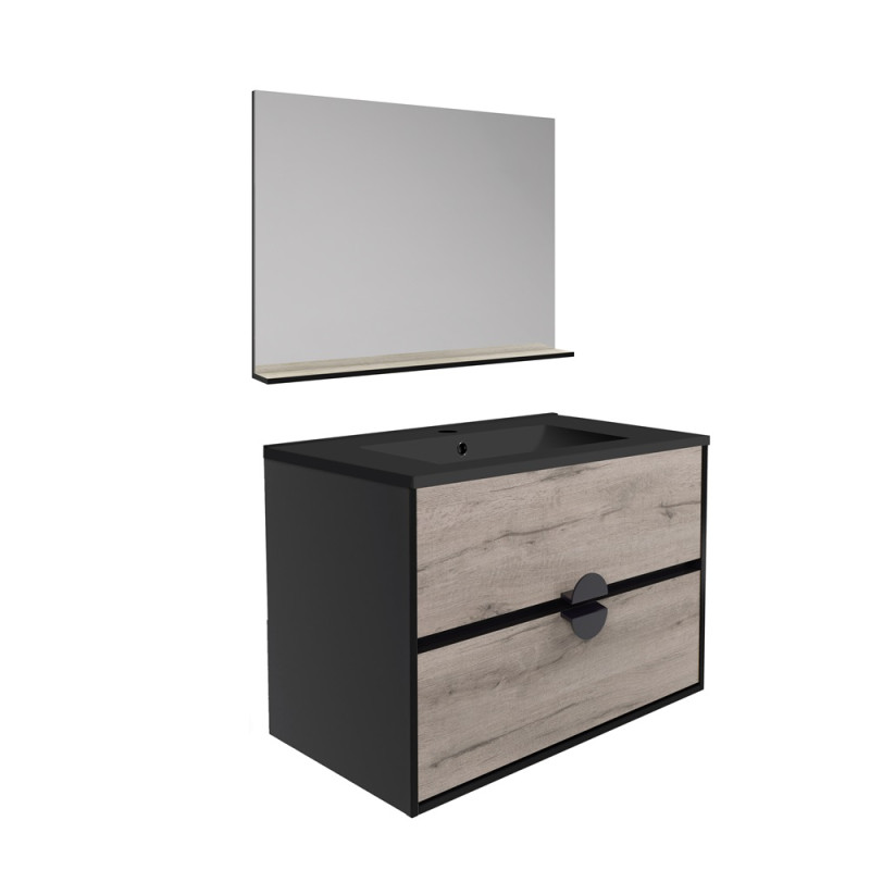 Ensemble de salle de bain Sunset chêne vintage naturel et noir 80 cm ALLIBERT