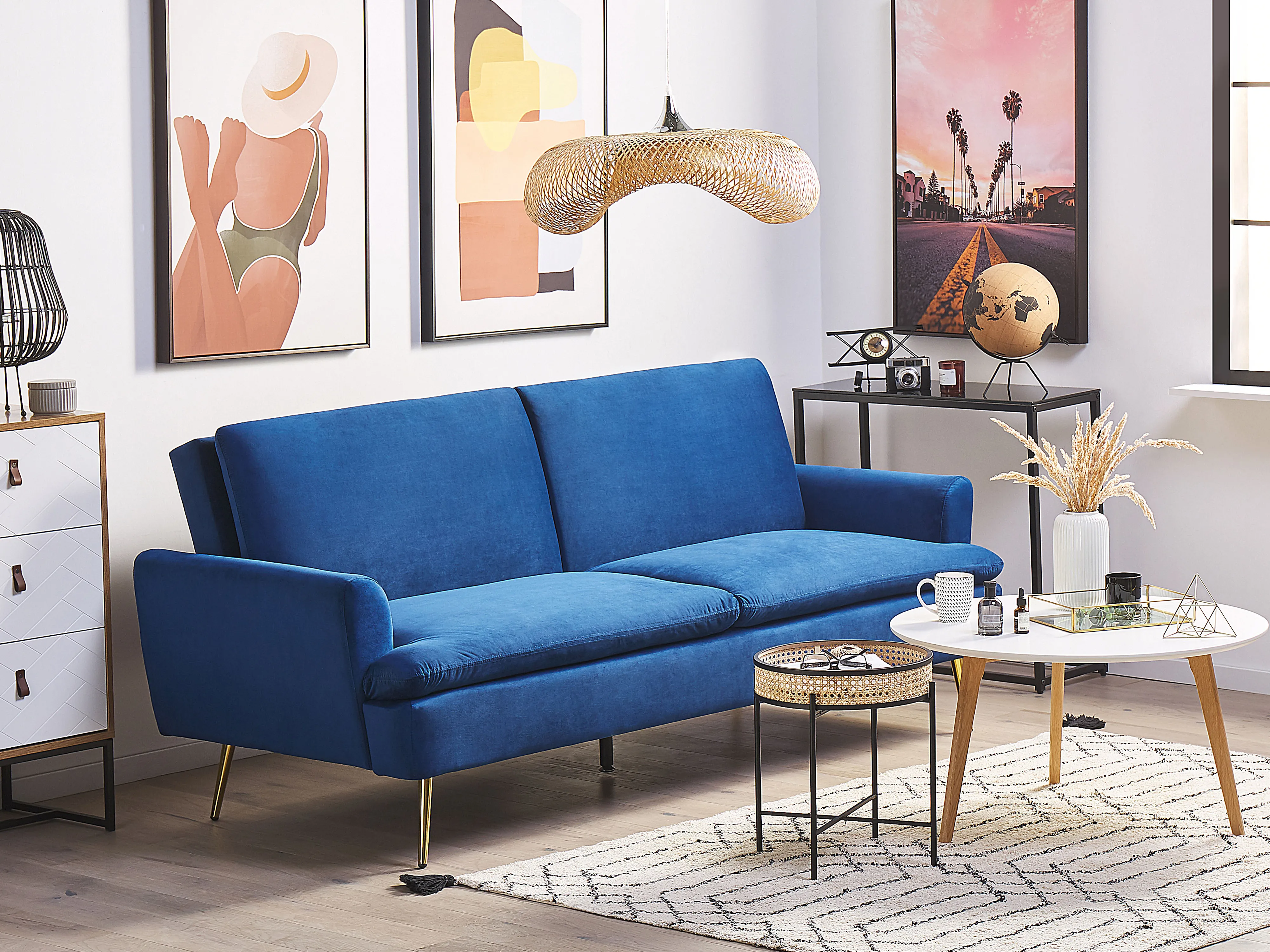 Sofa Bed 3 Seater VETTRE Velvet Navy Blue