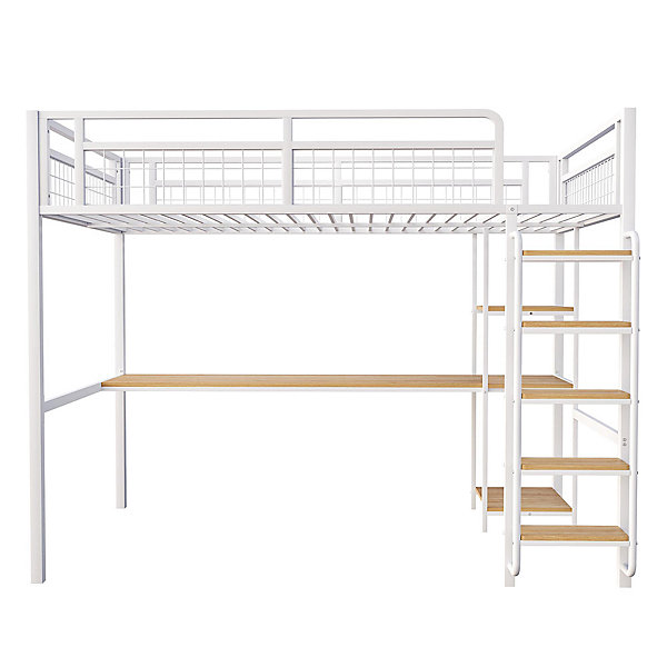 Lit superposé métal,140x200cm,blanc,échelle/table/étagère sécurité enfants/adultes