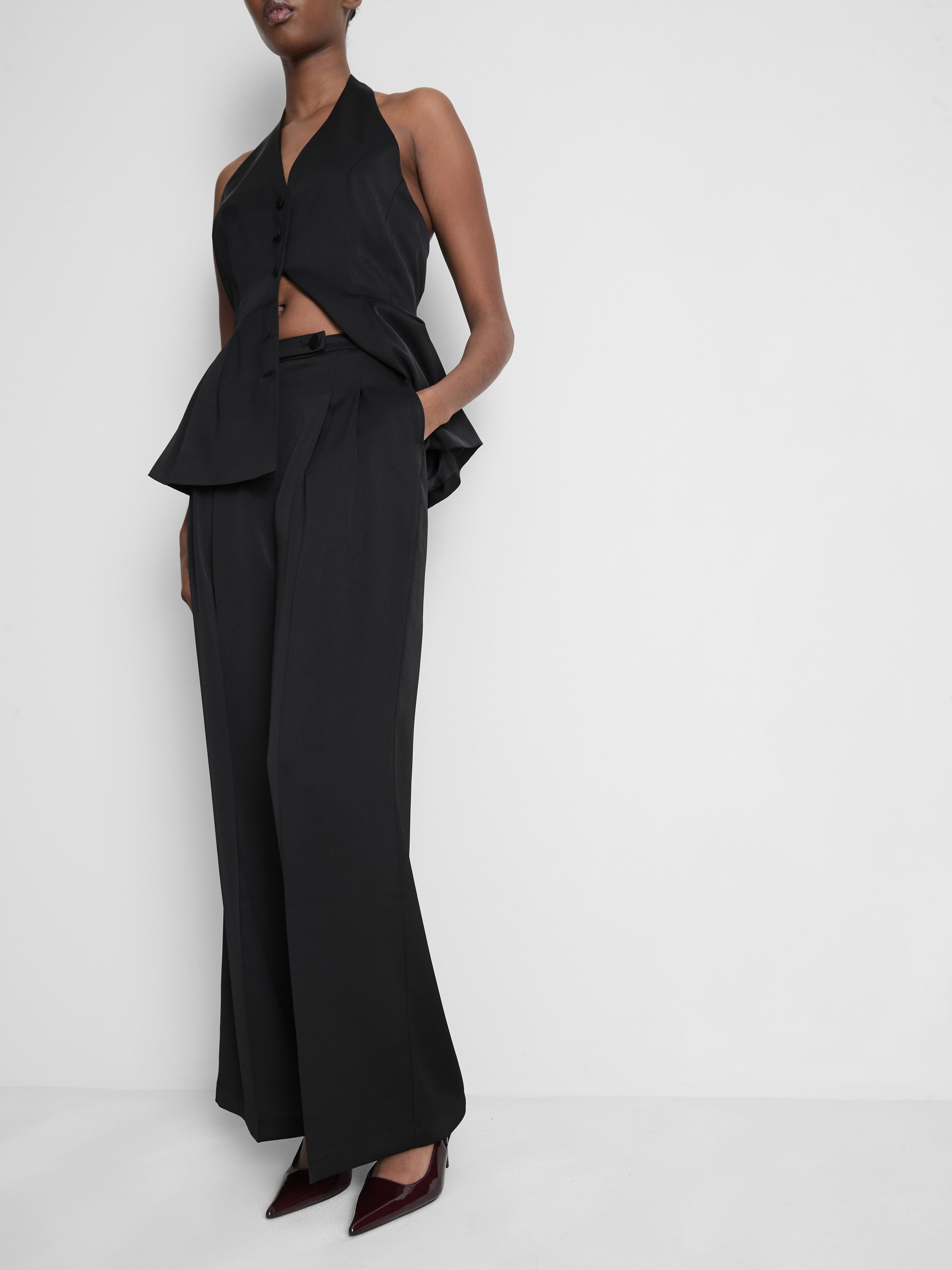 Satin Pleated Wide Leg Pants