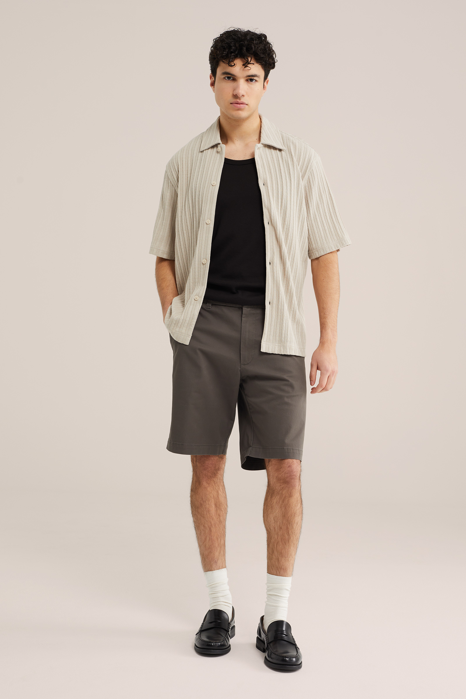 Heren relaxed fit gebreid overhemd met structuur