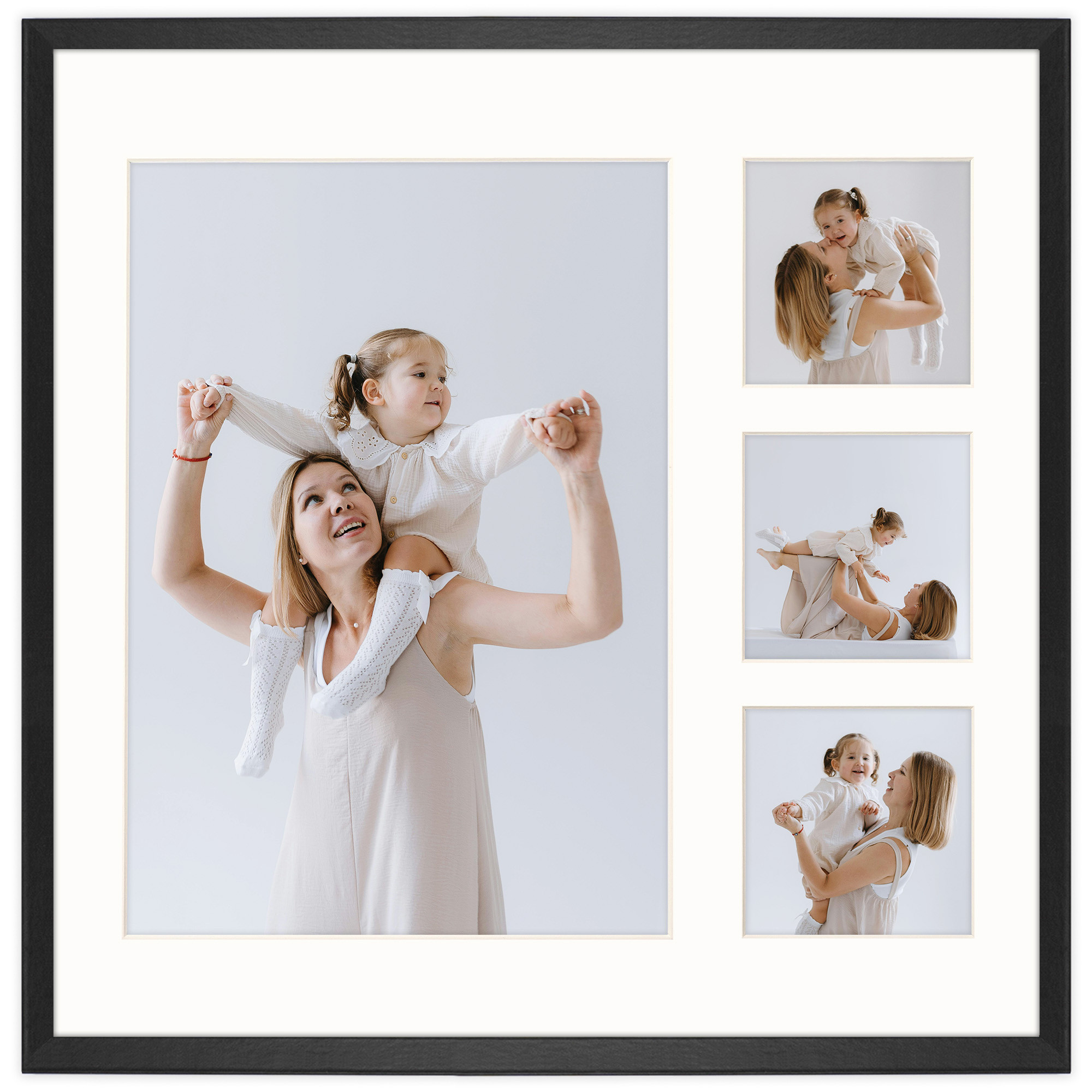 Ramka na 4 zdjęcia 1x 21x30 3x 9x9 czarna 40x40 cm foto galeria FRAMAI