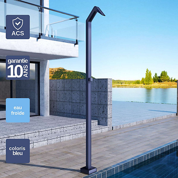 Douche de piscine Oklhaoma en Acier Inox 316 Noir Mat - Tête D50mm - Corps D50mm- H. 2,21m - Garantie 10 ans - POOLIMEX