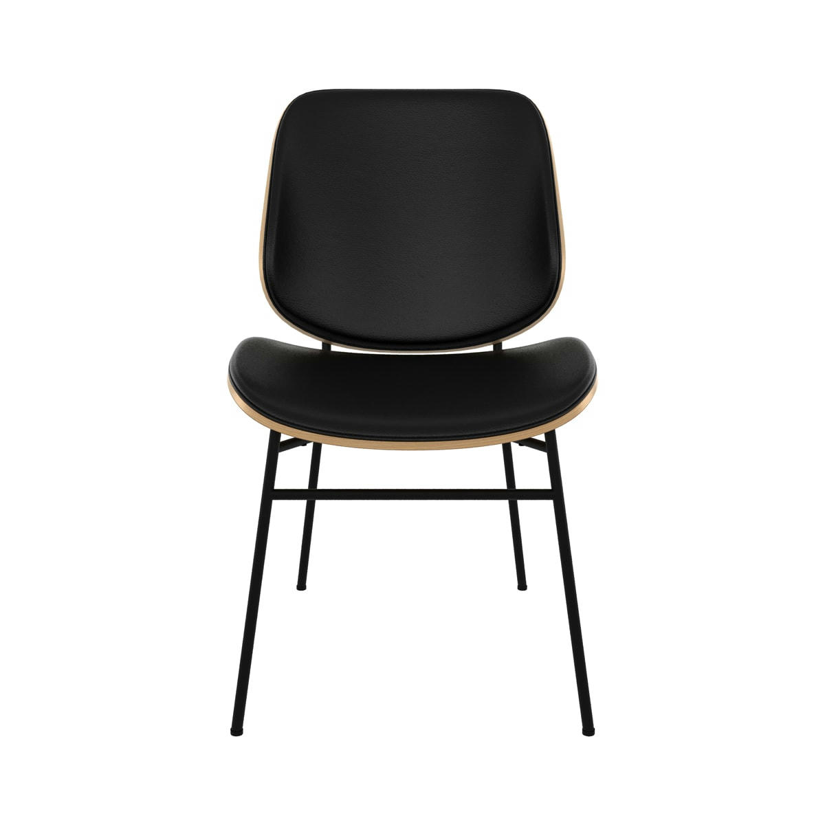 HECTOR - Chaise en bois foncé, PU noir et pieds en métal noir