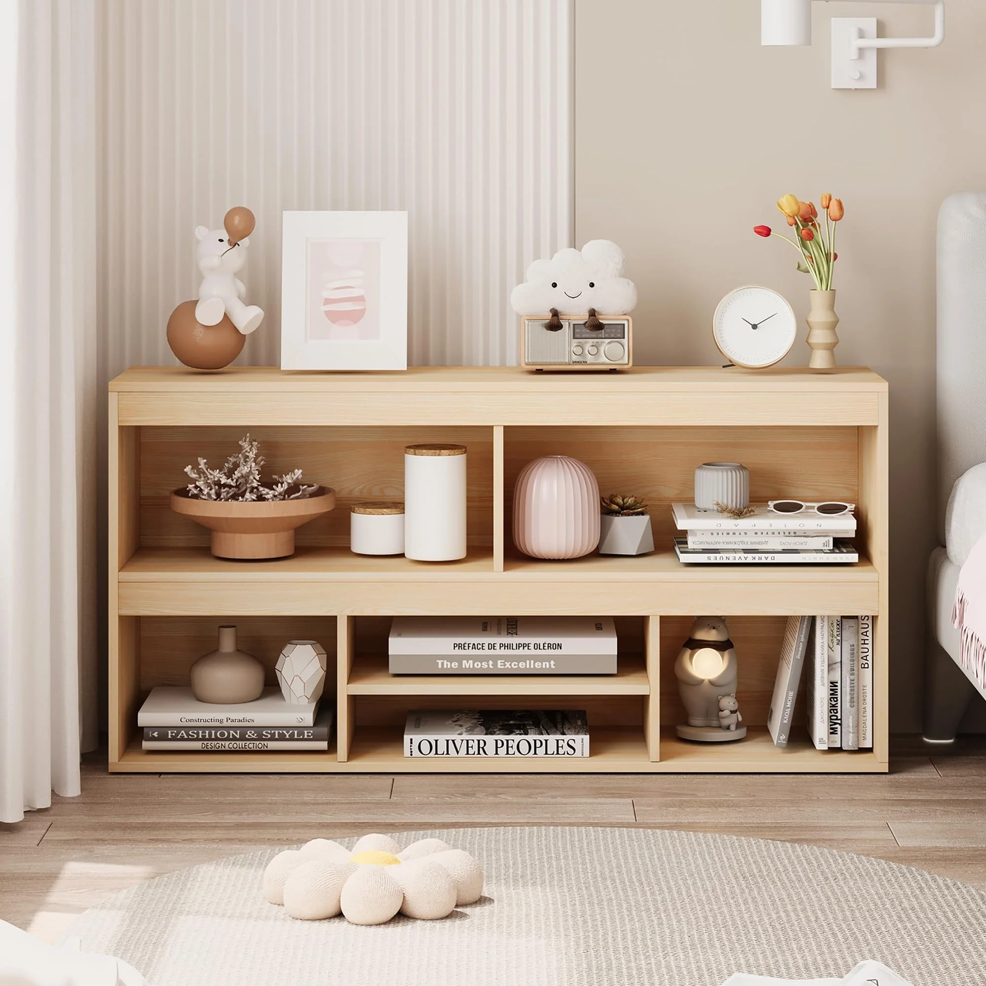 Wooden Toy Storage Organizer 5 Cubes Kids Bookshelf