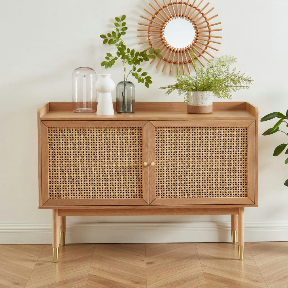 BOMBONG - Buffet 2 portes en bois et cannage L120cm bois clair