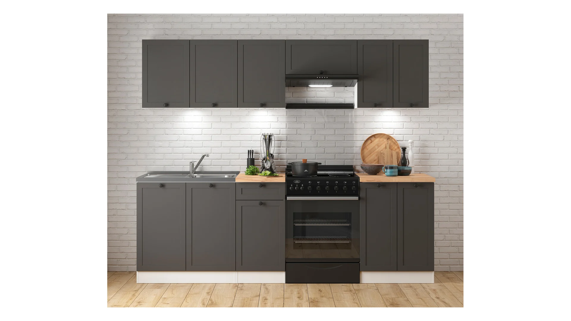 Komplet kuchenny Junona Line 240 cm grafitowy z blatem