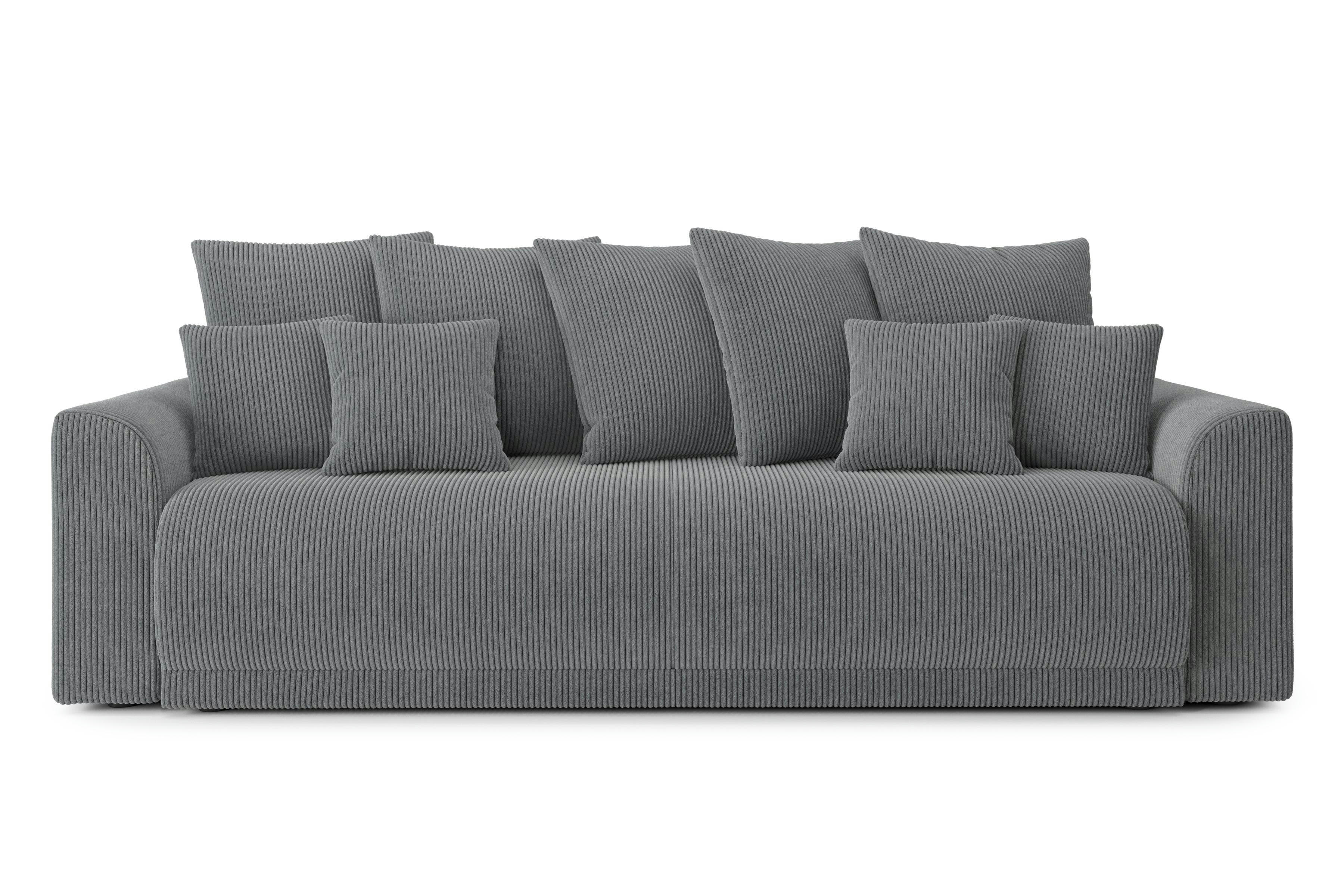 NOVA - Canapé droit convertible en velours côtelé 3 places gris souris