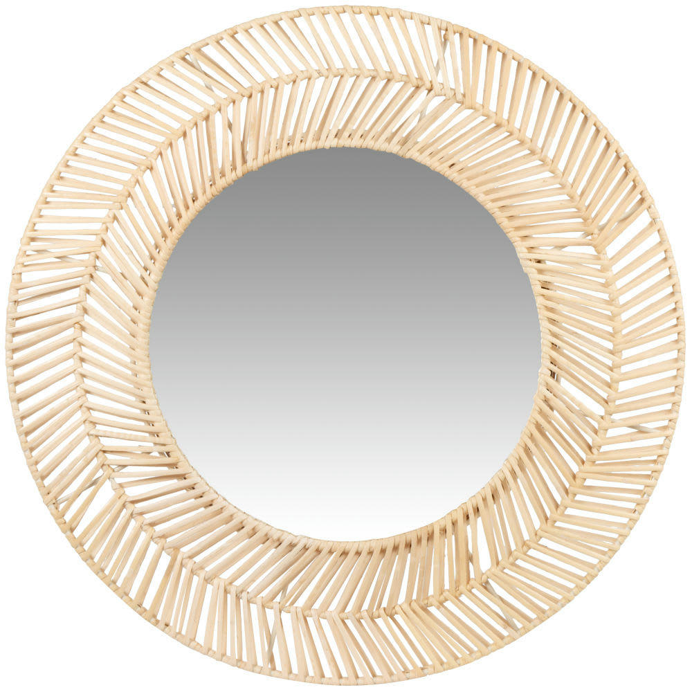 MIRABEL - Miroir rond en rotin tressé beige D42