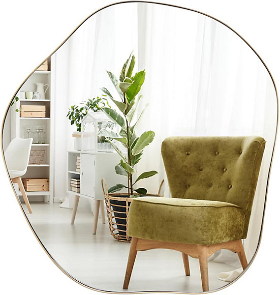 Miroir Mural Décoratif Miroir en Forme Irrégulière avec Réflexion HD Claire Cadre en Bois