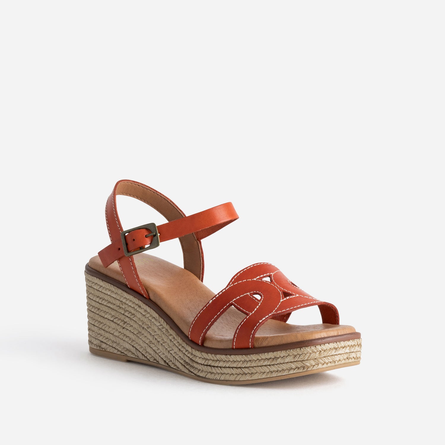 Sandale compensée orange foncé cuir
