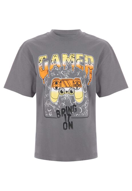 Older Boys Grey Cotton Gamer T-Shirt