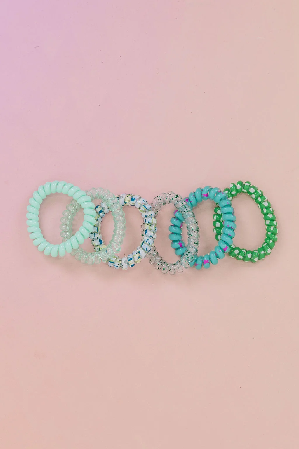 Green & Aqua Coil Hair Ties – 6 Pack