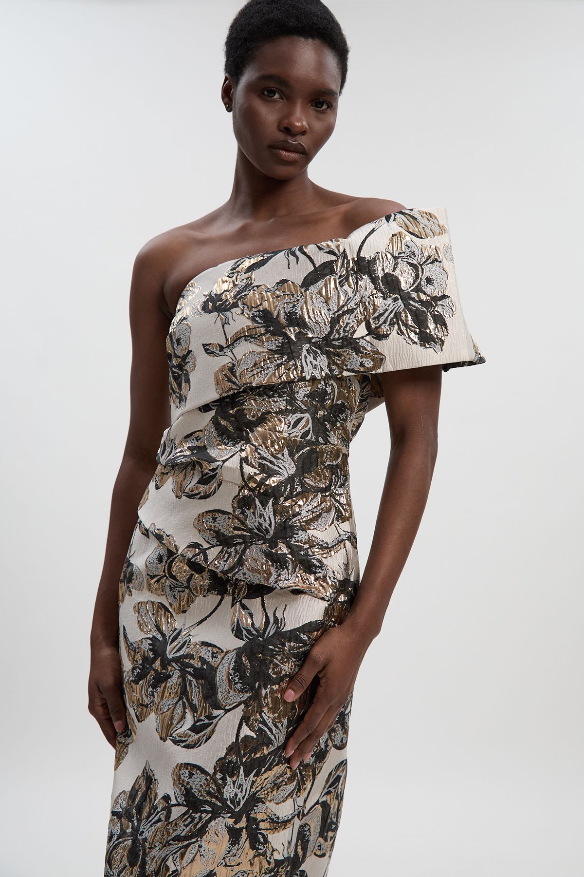 KarenMillen Floral Jacquard Asymmetric Neck Pencil Dress