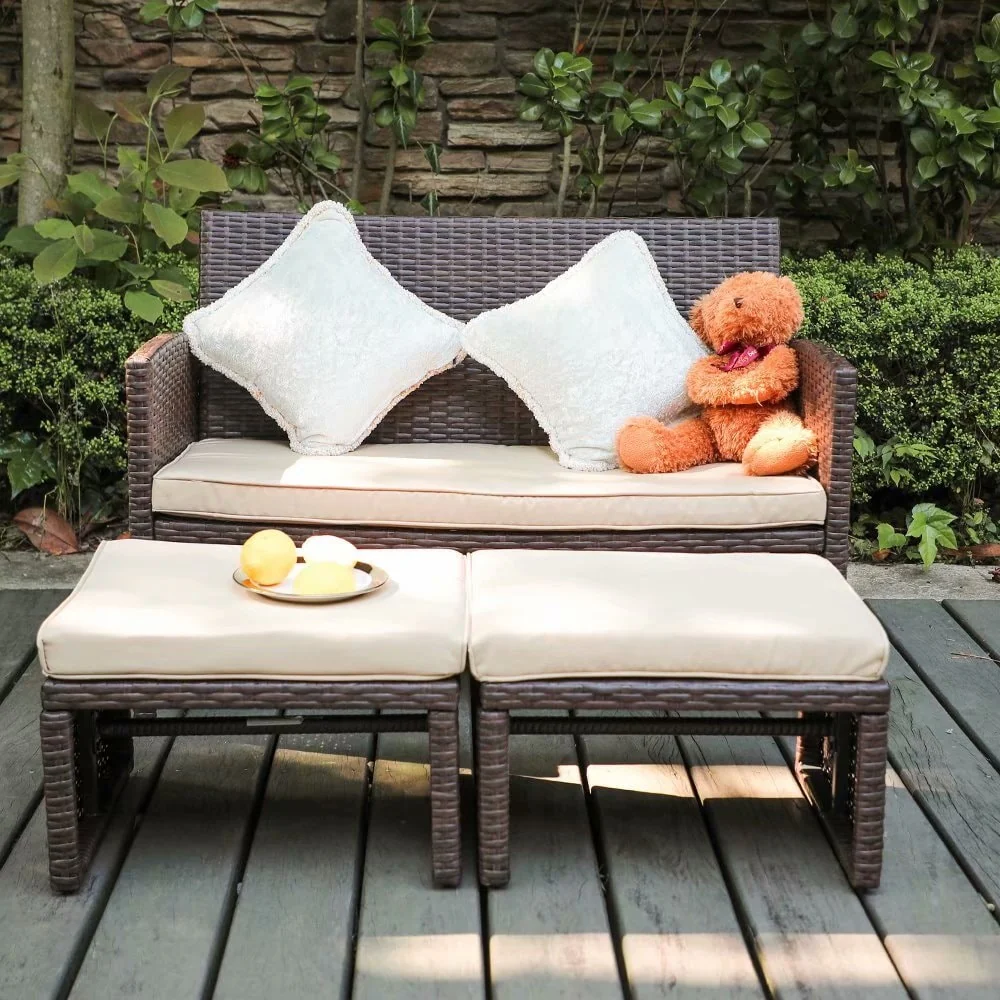 3-piece Outdoor Rattan Sofa Set with Cushions