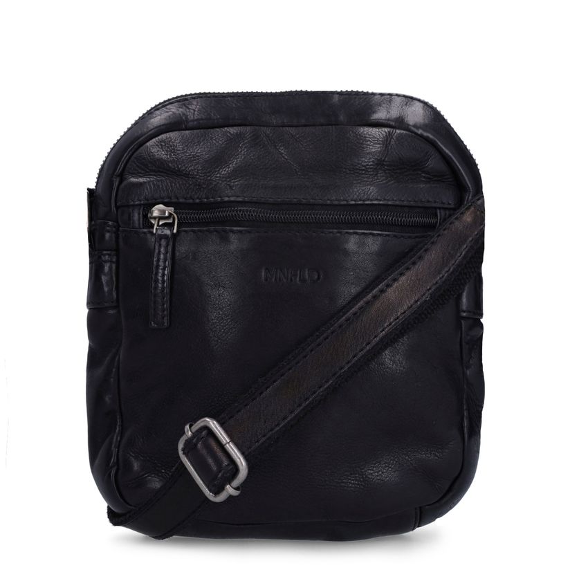 Manfield Zwarte leren schoudertas