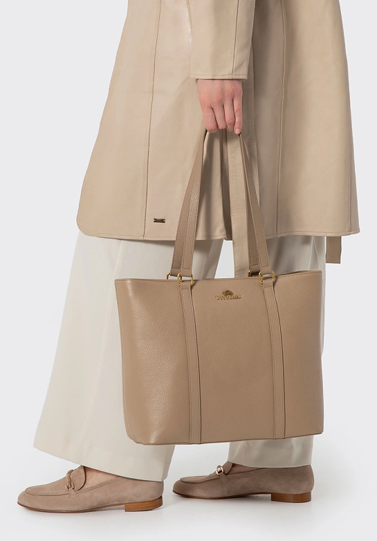 Elegancka torebka shopperka ze skóry naturalnej beżowa