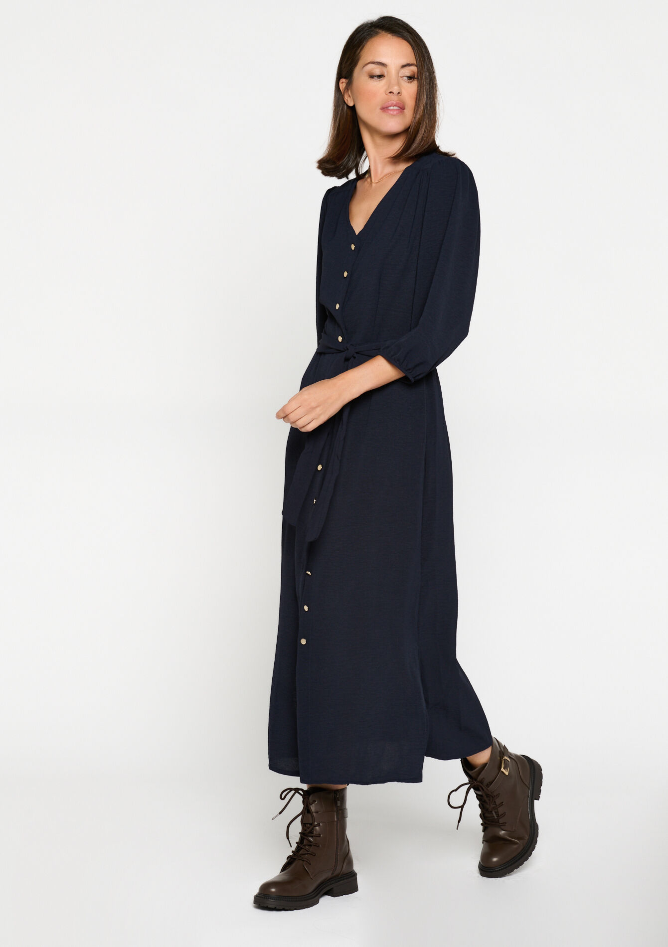 Midi-jurk in kreukstof