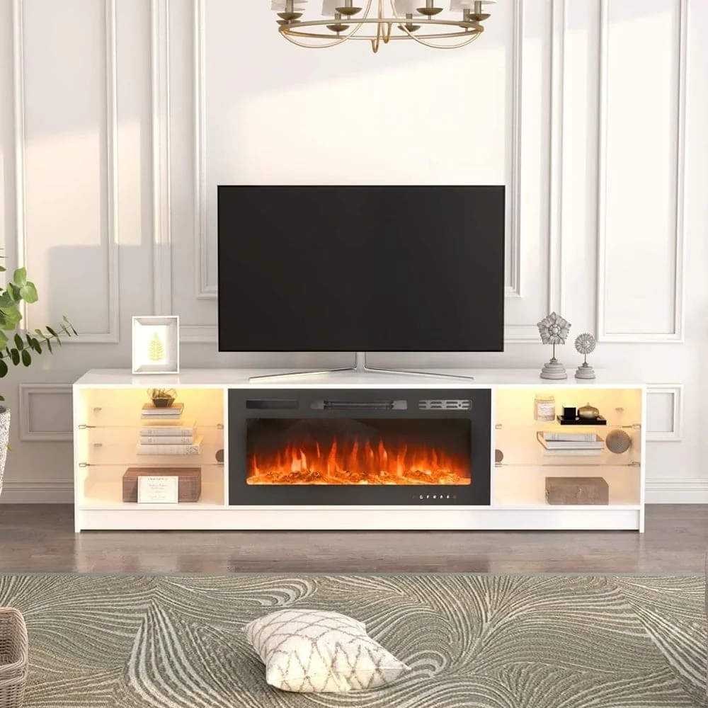 EROMMY Electric Fireplace TV Stand, Living Room Media Storage Cabinet and Entertainment Console