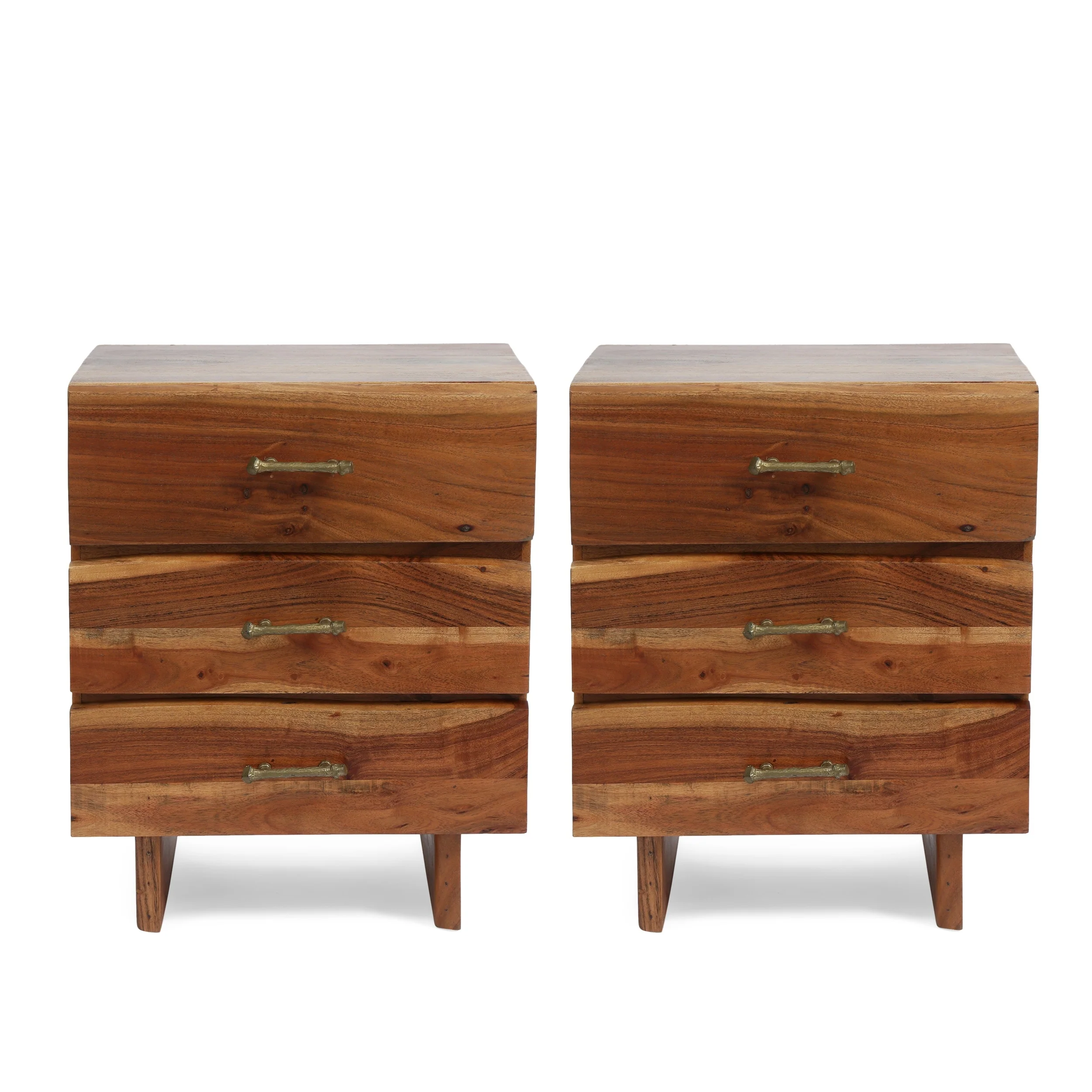 Terrell Handcrafted Boho Acacia Wood 3 Drawer Nightstand (Set of 2) by Christopher Knight Home