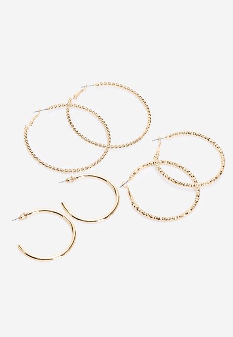 Womens 3pk Gold Twist Hoop Earrings