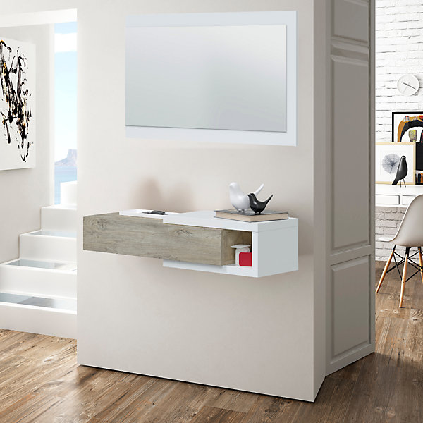 Console suspendue réversible avec 1 tiroir et 1 miroir L95 cm - NOON