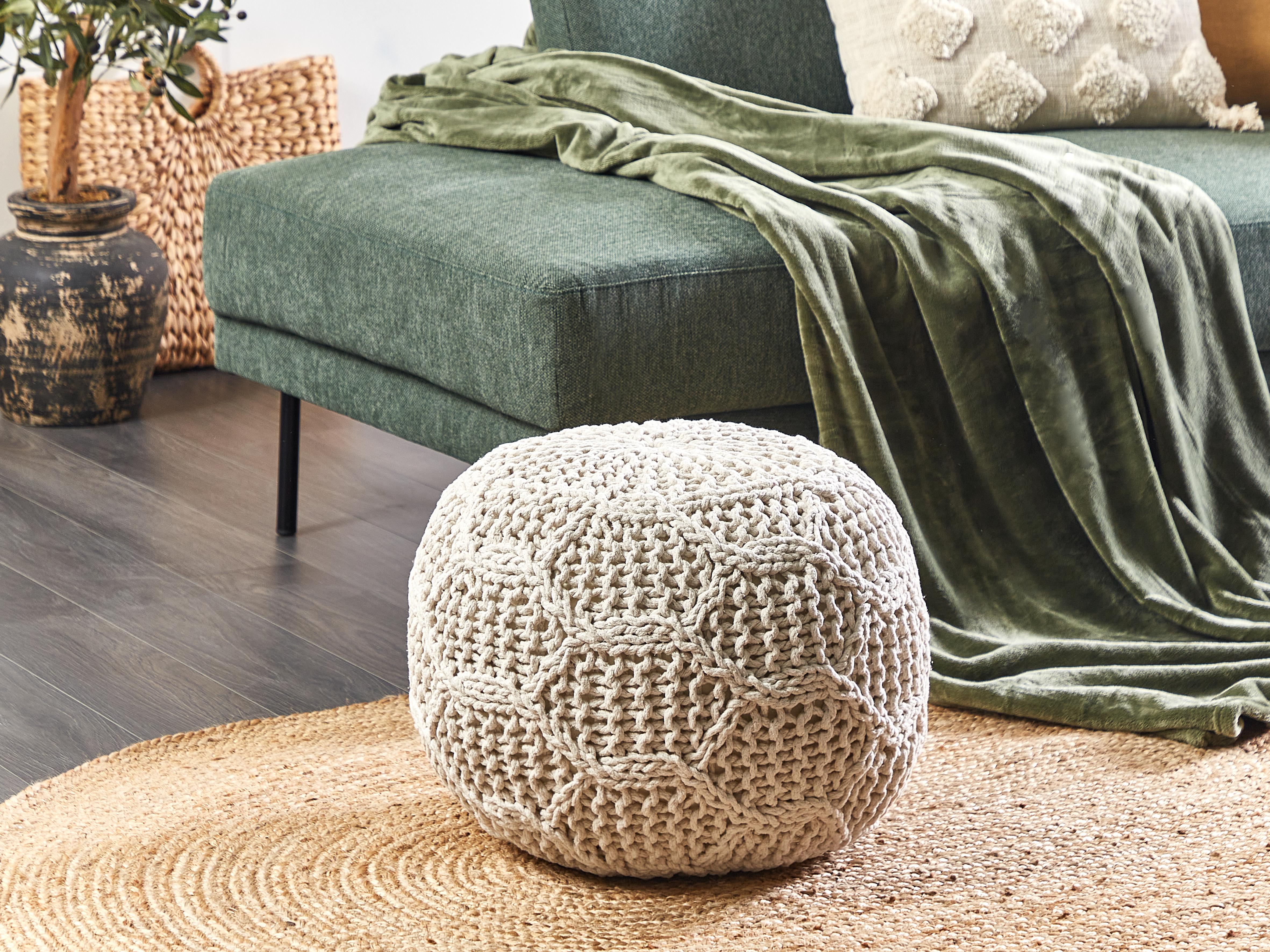 Pouffe Macram�� TRIMAN Cotton Light Beige