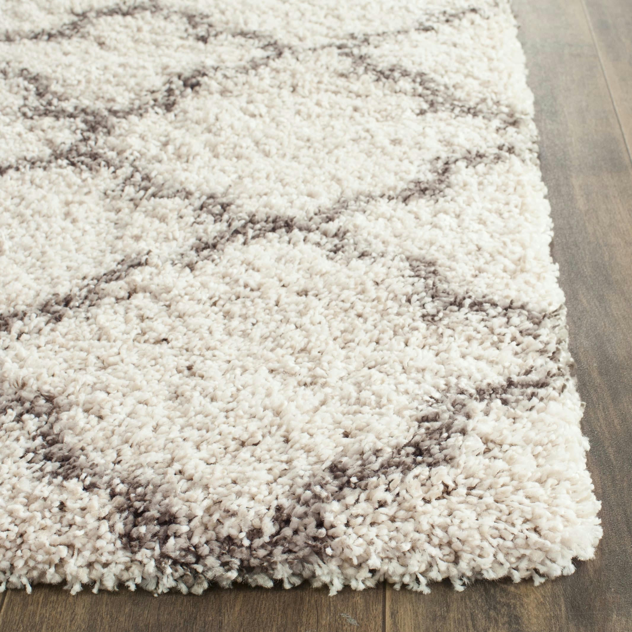 HUDSON SHAG - Tapis de salon interieur en ivoire & gris, 69 x 244 cm