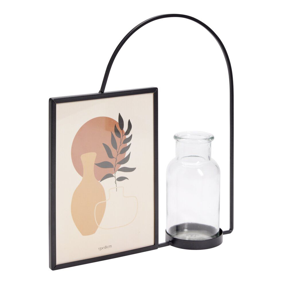 Cadre photo décoratif avec vase et arche métal noir pour photo 13x18cm