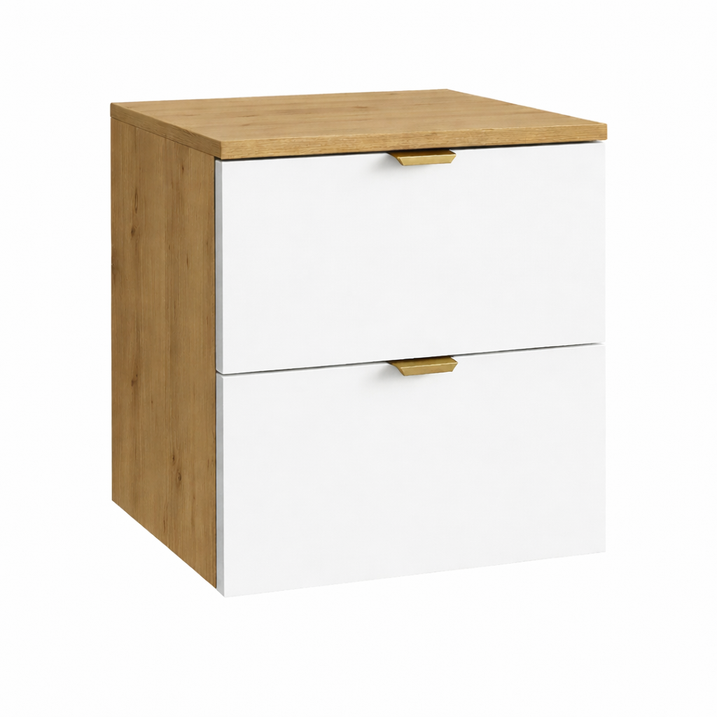 Szafka pod Umywalkę z Blatem 60cm 2 Szuflady Dąb Artisan / Biały
