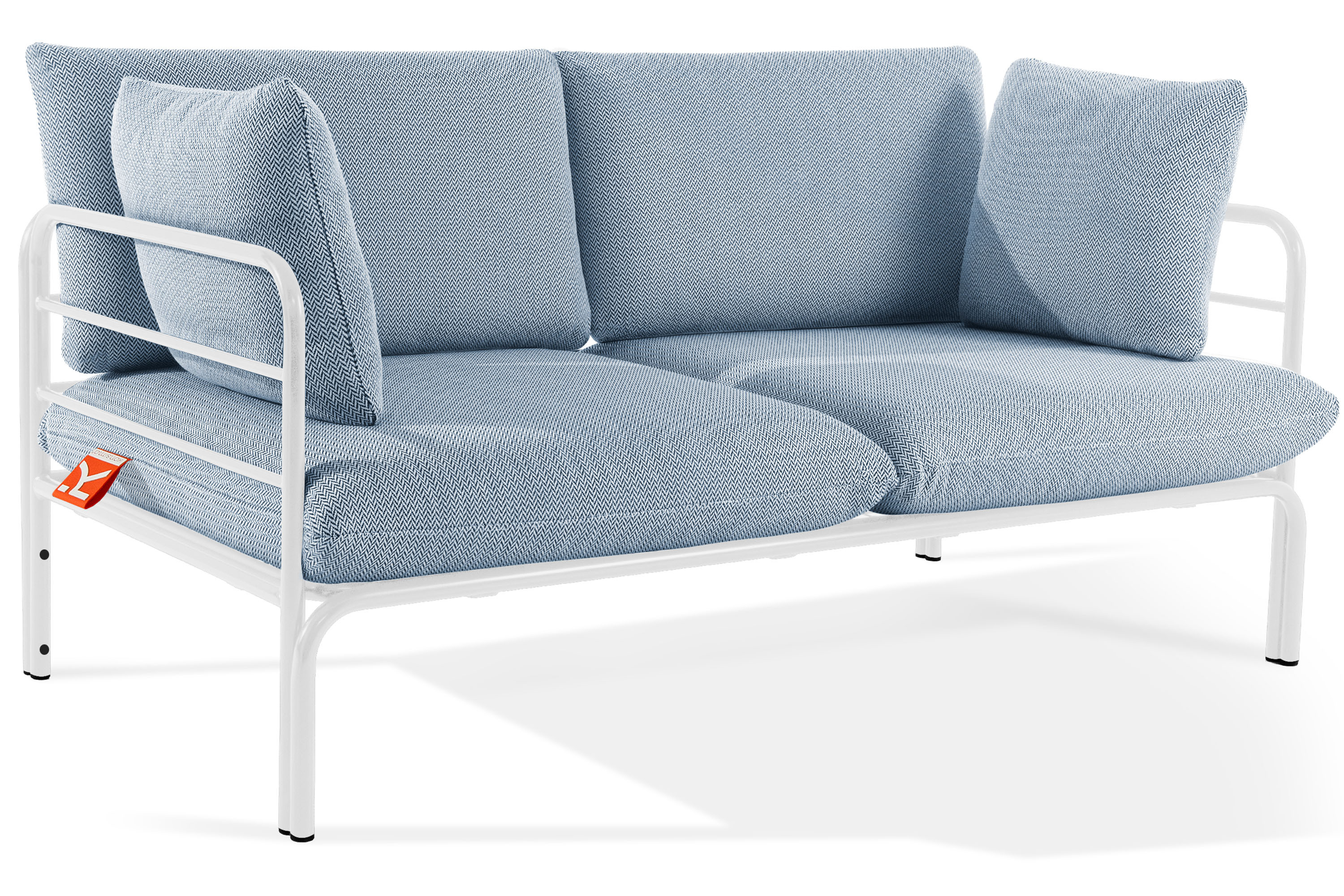 KONSIMO RAMBE Dwuosobowa sofa ogrodowa z poduszkami na stalowym stelażu