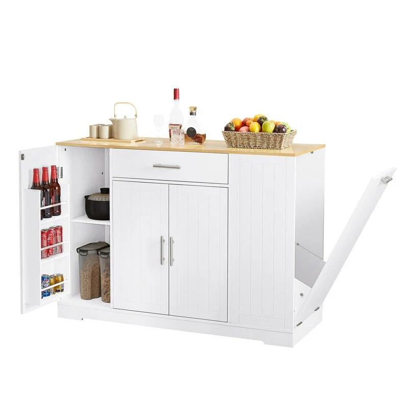 53-Inch Kitchen Storage Island with Drawers & Built-In Trash Bin – Modern Farmhouse Design for Kitchen & Dining‌.