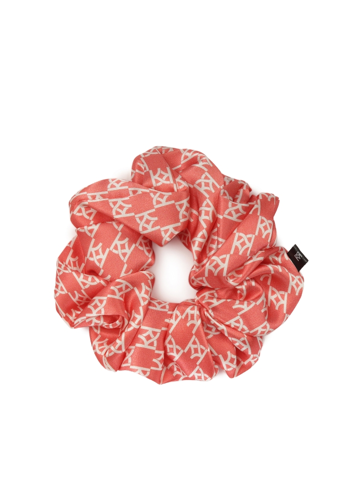 Red scrunchie in white monograms