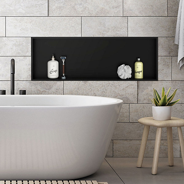 Niche murale de douche encastrée étagère noir en acier inoxydable 90x30x10 cm