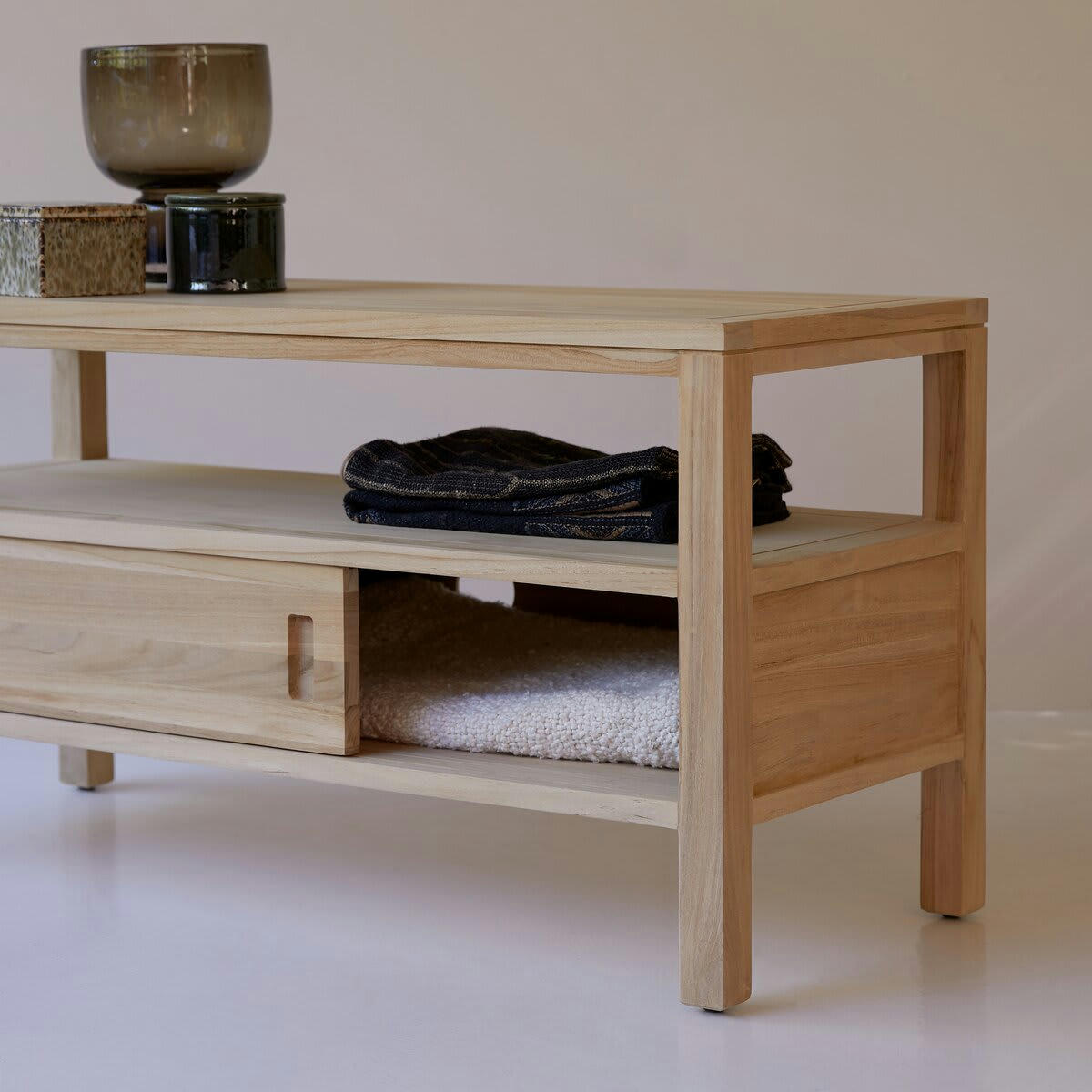 ANTON - Meuble TV en teck massif 100 cm