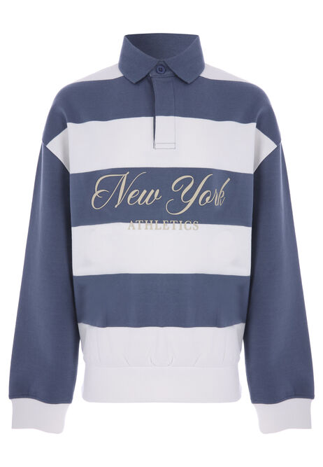 Older Boys Blue Stripe Rugby Sweat Top