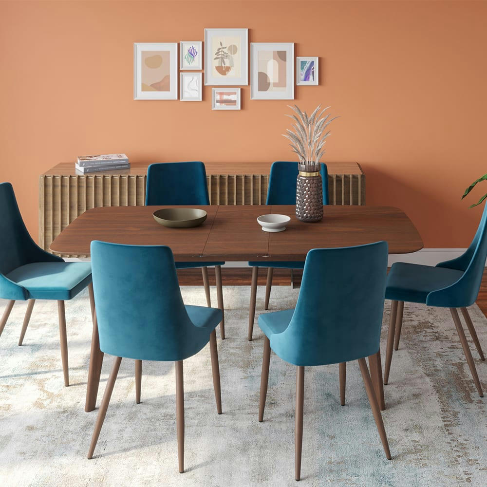 OMAN - Table rectangulaire 4/6 personnes extensible en bois foncé 150/180 cm