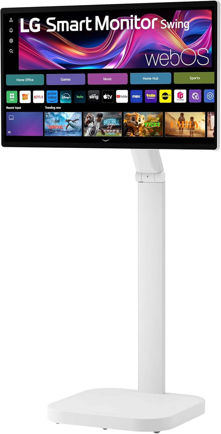 LG Smart Monitor Swing 32U889SA-W 32-Inch 4K UHD (3840x2160) IPS Touchscreen on a Fully Adjustable Wheeled Base HDR10  webOS  Built-in Speaker  HDMI  USB Type-C  Tilt/Height/Swivel/Pivot Stand  White