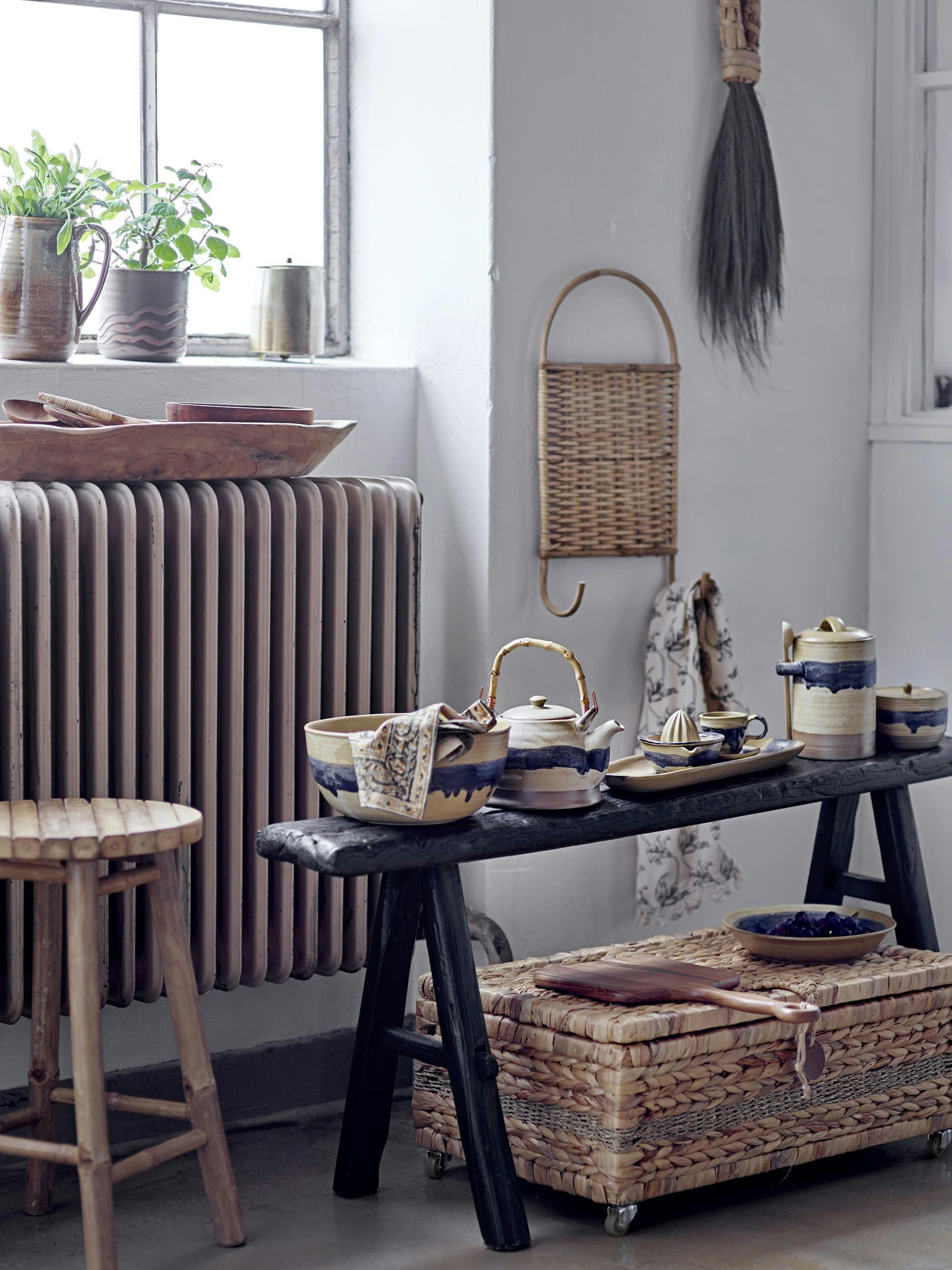 CHRISTIANE - Lot de 2 crochets en rotin beige