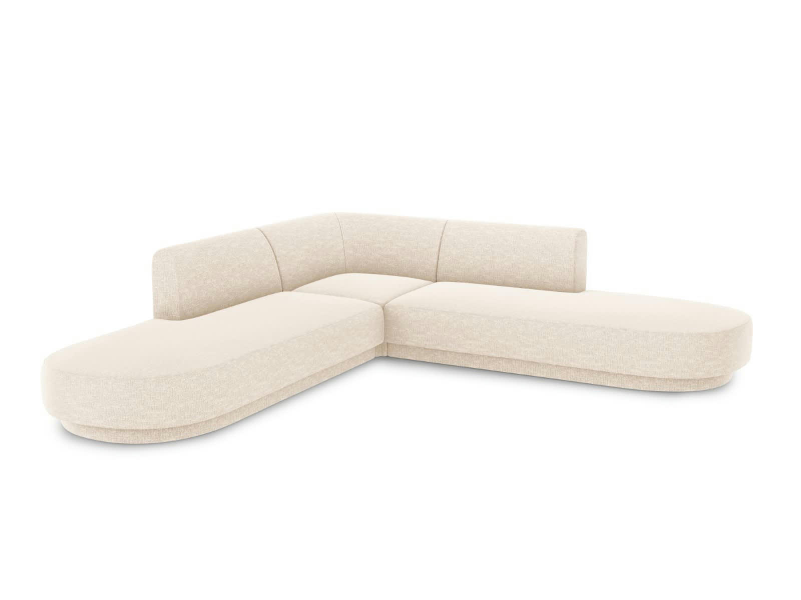 MILEY - Canapé d'angle symétrique 5 places en tissu chenille beige clair