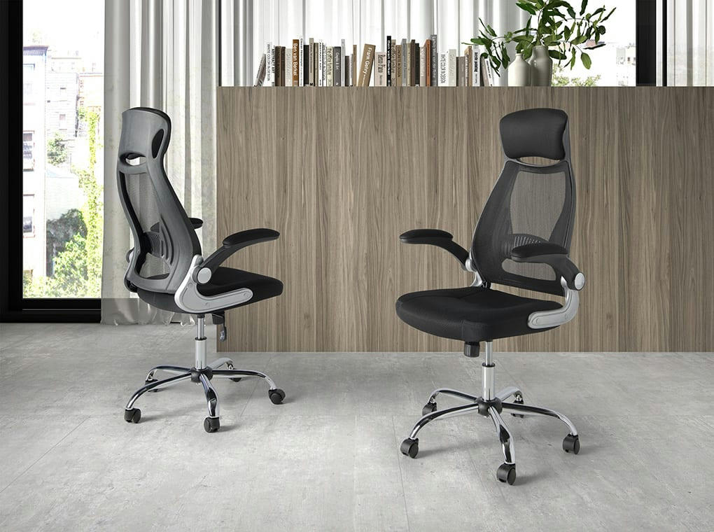 - Chaise de bureau pivotante en tissu noir