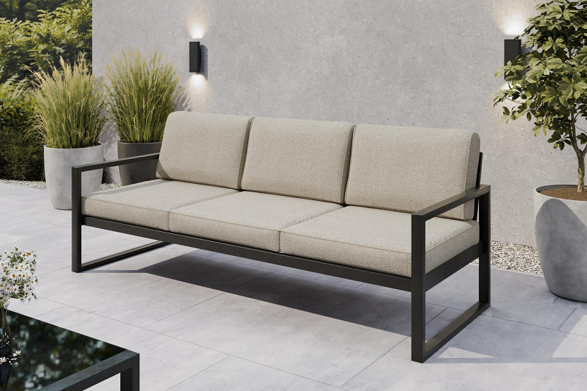 Sofa ogrodowa 3-osobowa ALICANTE kremowa z czarnym stelażem