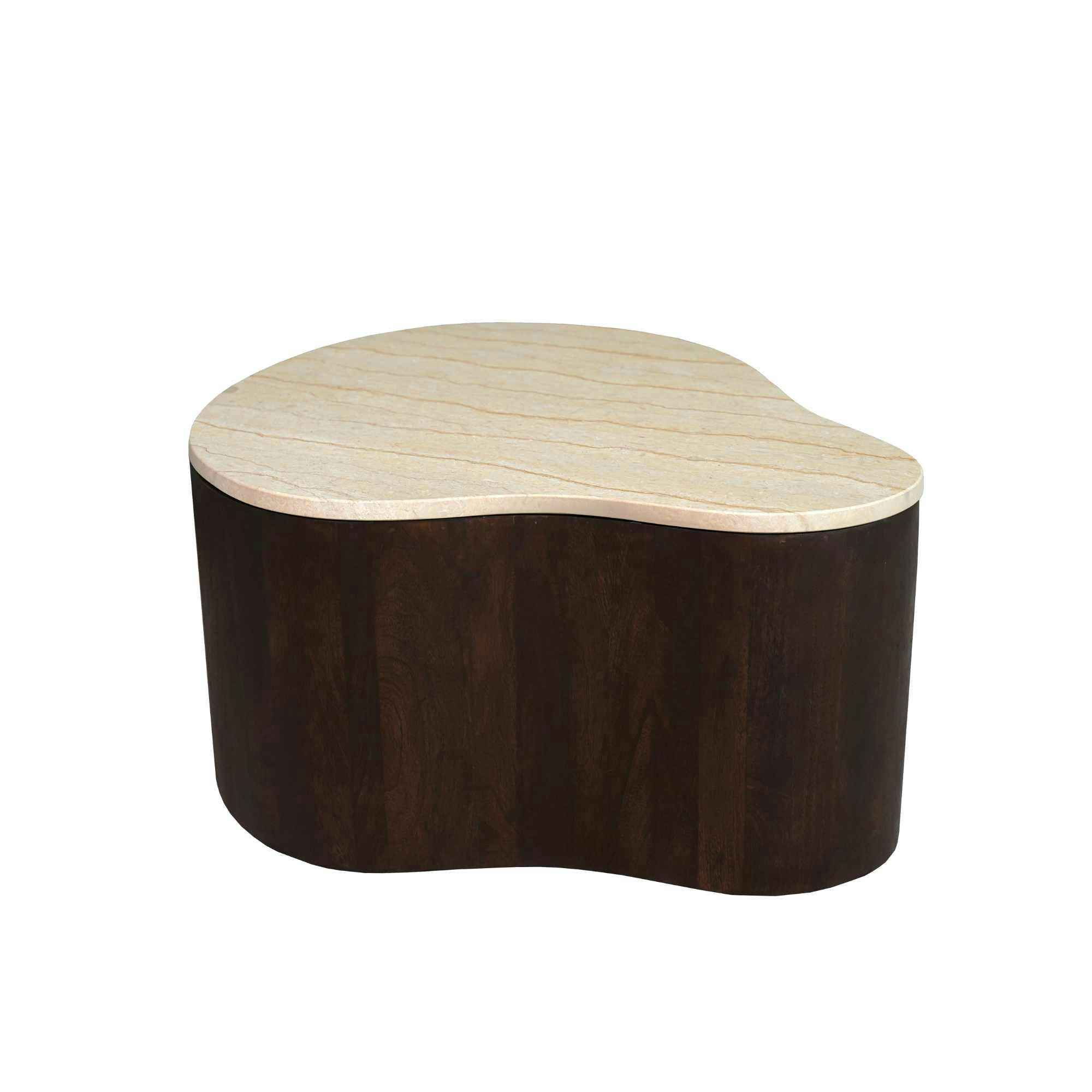 Table basse design organique marbre bois foncé 77 cm DUOMO